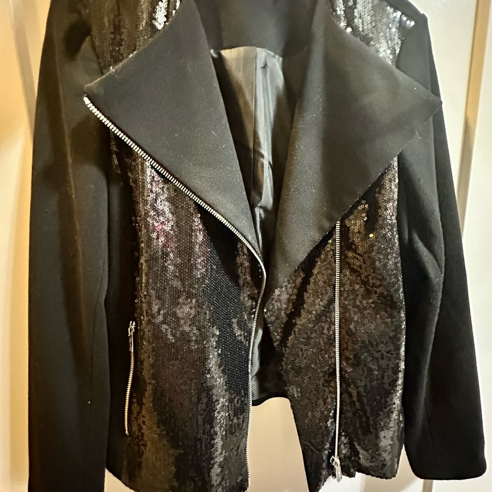 Calvin Klein Black Blazer with Asymmetrical Design and Metallic Accents